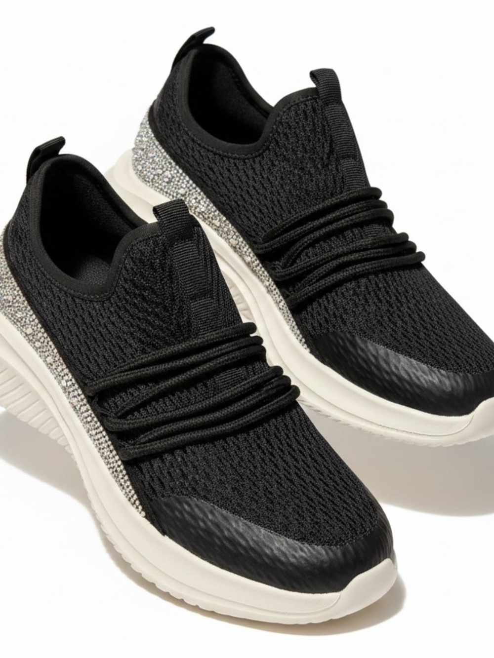 Corky’s Hey Girl Black Knit Slip-On Women's Sneakers with Crystal Accent